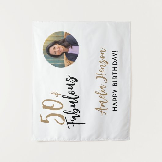 Minimalist 50 en Fabulous Foto 50e Verjaardag Wandkleed (Voorkant)