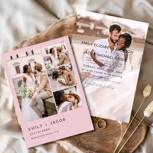 Minimalist 5 foto Blush roze elegante bruiloft Kaart