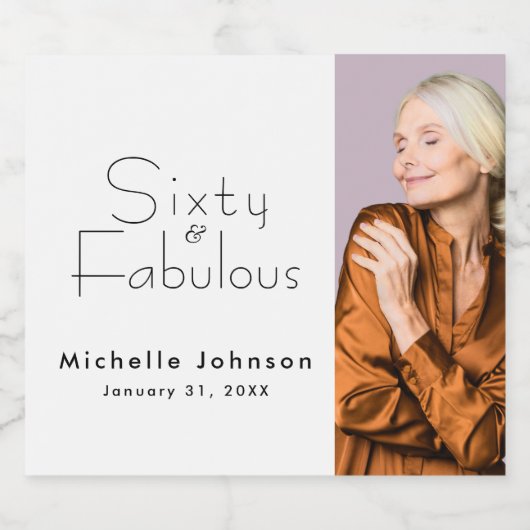 Minimalist 60 & Fabulous 60th Birthday Party Sparkling Wijnetiket (Enkel label)