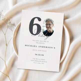 Minimalist 60th Year Birthday Invitation Kaart