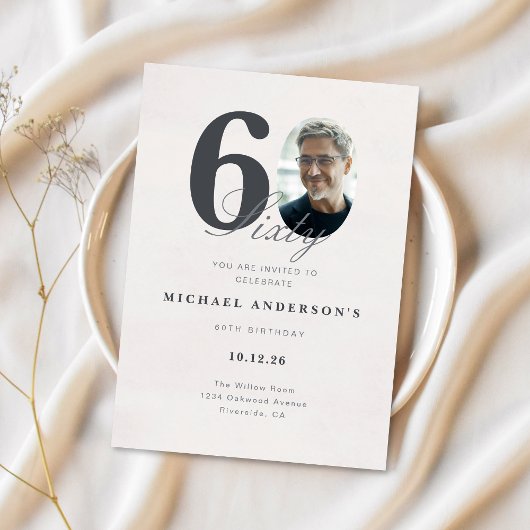 Minimalist 60th Year Birthday Invitation Kaart
