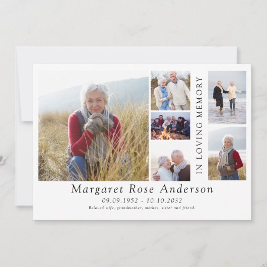 Minimalist 6 foto rouwbegrafenis dank u kaart (Voorkant)