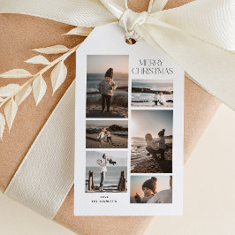 Minimalist 6 fotocollage Vrolijk kerstfeest Cadeaulabel