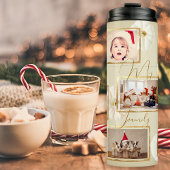 Minimalist 7 fotosjabloon Beige gouden kerst Thermosbeker