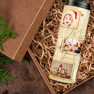 Minimalist 7 fotosjabloon Beige gouden kerst Thermosbeker