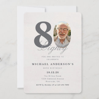 Minimalist 80th Year Birthday Invitation Kaart