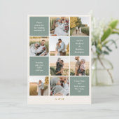 Minimalist 9 Photo Ivory Sage Green Wedding Kaart (Staand voorkant)