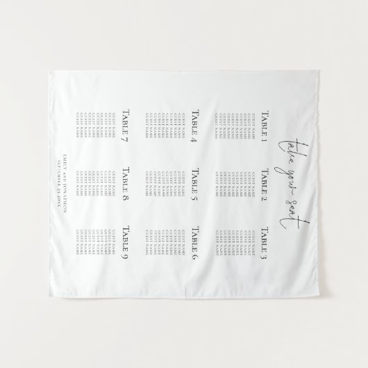 Minimalist 9 Table Wedding Seating Chart Wandkleed (Voorkant (horizontaal))