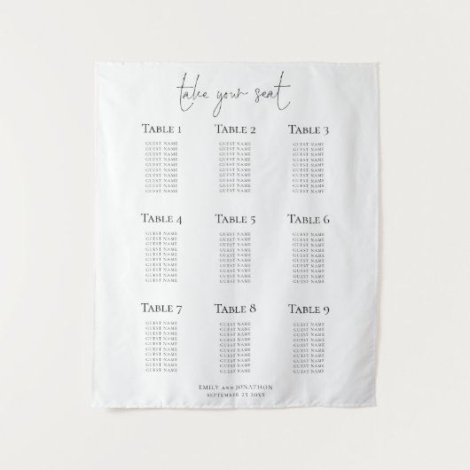Minimalist 9 Table Wedding Seating Chart Wandkleed (Voorkant)