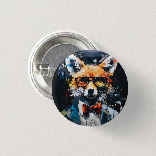 Minimalist Abstract Suited Fox Ronde Button 3,2 Cm (Voorkant /achterkant)