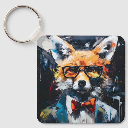 Minimalist Abstract Suited Fox Sleutelhanger (Voorkant)