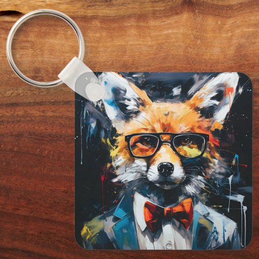 Minimalist Abstract Suited Fox Sleutelhanger (Voorkant)