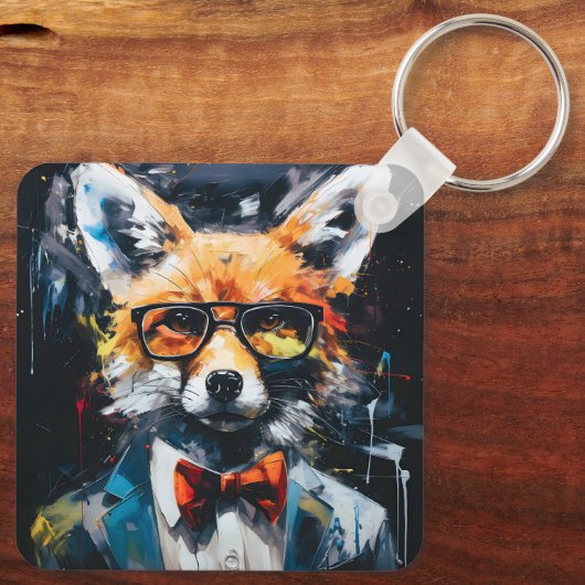 Minimalist Abstract Suited Fox Sleutelhanger (Achterkant)