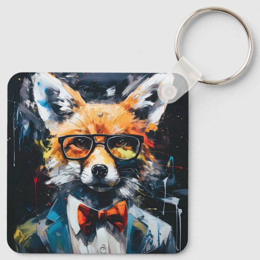 Minimalist Abstract Suited Fox Sleutelhanger (Achterkant)