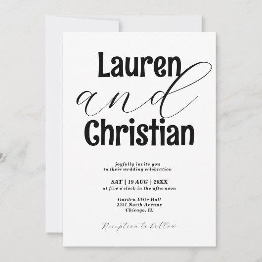 Minimalist Accented Names Wedding  Kaart (Voorkant)