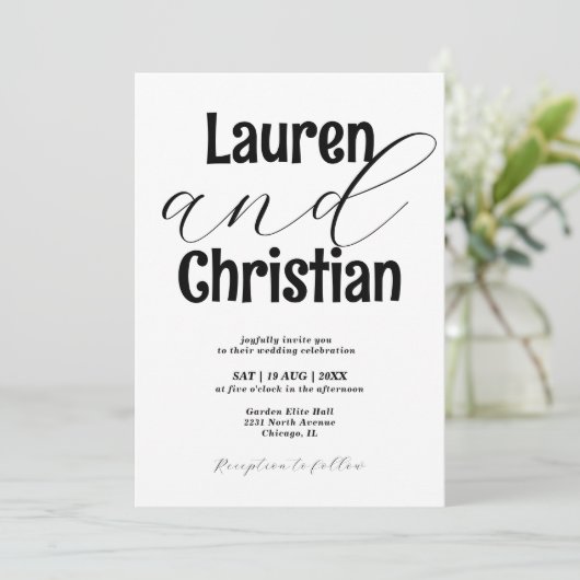 Minimalist Accented Names Wedding  Kaart (Staand voorkant)