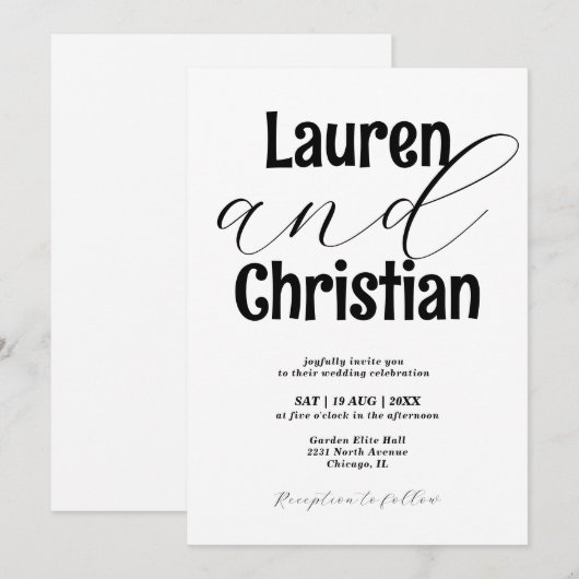 Minimalist Accented Names Wedding  Kaart (Voorkant / Achterkant)