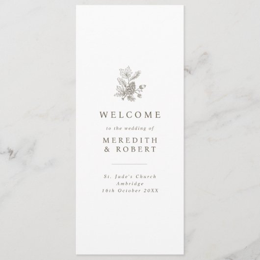 Minimalist Acorns & Pinecone Fall Wedding Programmakaart (Voorkant)