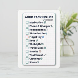 Minimalist ADHD Packing List Travel Checklist Card Feestdagenkaart