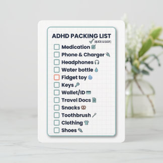 Minimalist ADHD Packing List Travel Checklist Card Feestdagenkaart