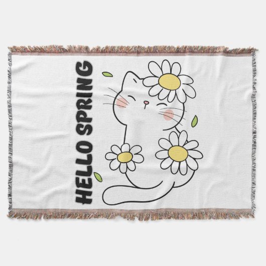 Minimalist Aesthetic Hello Spring Cat & Daisy  Deken (Voorkant)