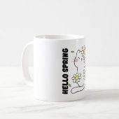 Minimalist Aesthetic Hello Spring Cat & Daisy  Koffiemok (Voorkant links)