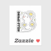 Minimalist Aesthetic Hello Spring Cat & Daisy  Sticker (Vel)