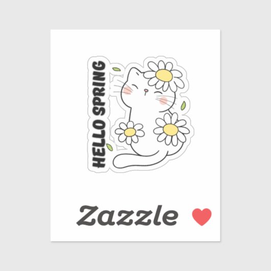 Minimalist Aesthetic Hello Spring Cat & Daisy Sticker (Vel)