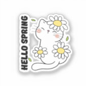 Minimalist Aesthetic Hello Spring Cat & Daisy  Sticker (Voorkant)