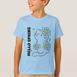 Minimalist Aesthetic Hello Spring Cat & Daisy  T-shirt