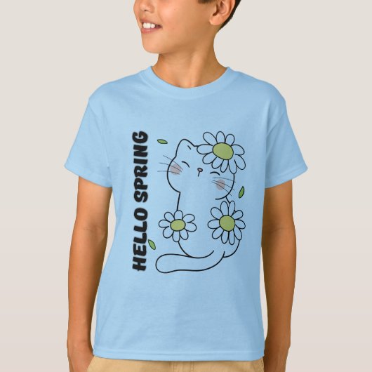 Minimalist Aesthetic Hello Spring Cat & Daisy  T-shirt (Voorkant)