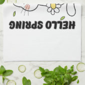 Minimalist Aesthetic Hello Spring Cat & Daisy  Theedoek (Gevouwen)