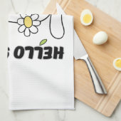 Minimalist Aesthetic Hello Spring Cat & Daisy  Theedoek (Quarter Fold)