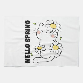 Minimalist Aesthetic Hello Spring Cat & Daisy  Theedoek