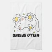 Minimalist Aesthetic Hello Spring Cat & Daisy  Theedoek (Verticaal)