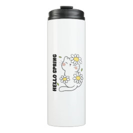 Minimalist Aesthetic Hello Spring Cat & Daisy  Thermosbeker