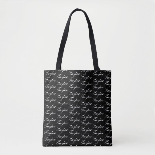 Minimalist All Over Name Zwart Monogram Tote Bag (Voorkant)