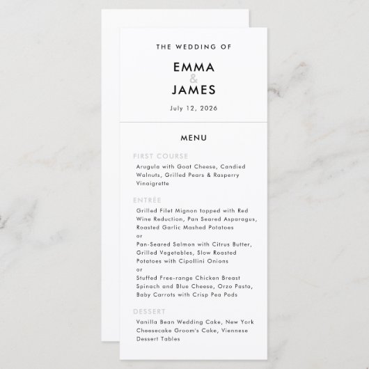 Minimalist Ampersand Wedding | Elegant Menu (Voorkant / Achterkant)