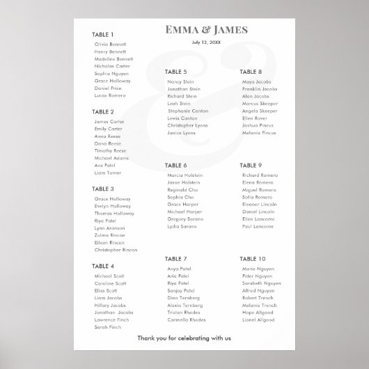 Minimalist Ampersand Wedding | Seating Chart | 10 Poster (Voorkant)