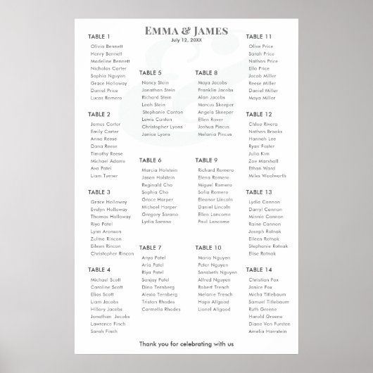 Minimalist Ampersand Wedding | Seating Chart 14 Poster (Voorkant)