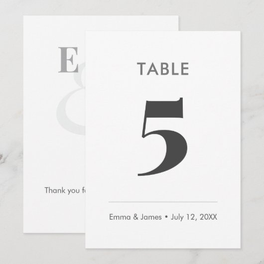 Minimalist Ampersand Wedding | Table Number Kaart (Voorkant / Achterkant)