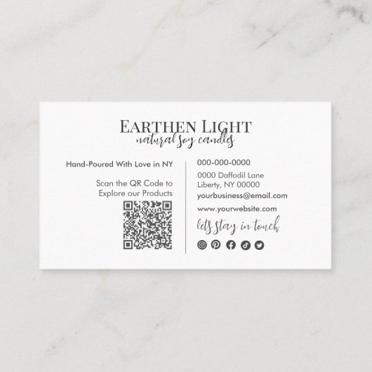 Minimalist and Modern Candle Botanical QR Code Visitekaartje (Achterkant)