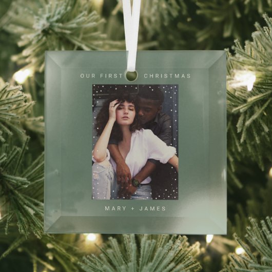 Minimalist and Modern | Merry and Married Photo Glas Ornament (Insitu)