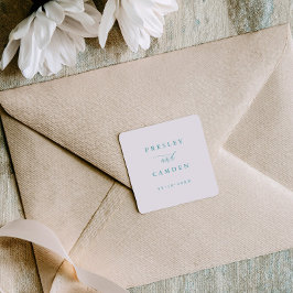 Minimalist Aqua Wedding Seals Modern Calligraphy Vierkante Sticker