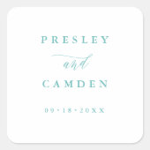 Minimalist Aqua Wedding Seals Modern Calligraphy Vierkante Sticker (Voorkant)