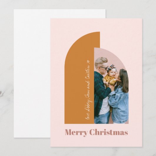 Minimalist Arch Blush Dusty Pink Merry Foto Feestdagenkaart (Voorkant / Achterkant)