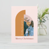 Minimalist Arch Blush Dusty Pink Merry Foto Feestdagenkaart (Staand voorkant)