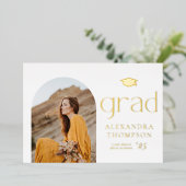 Minimalist Arch Photo Graduation Party Gold Folie Uitnodiging (Staand Voorkant)
