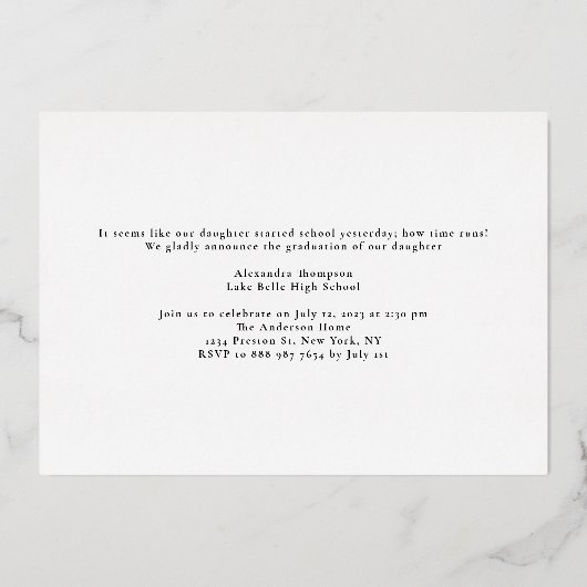 Minimalist Arch Photo Graduation Party Gold Folie Uitnodiging (Achterkant)