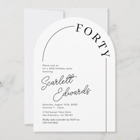 Minimalist Arch Volwassen 40ste verjaardag Kaart (Voorkant)